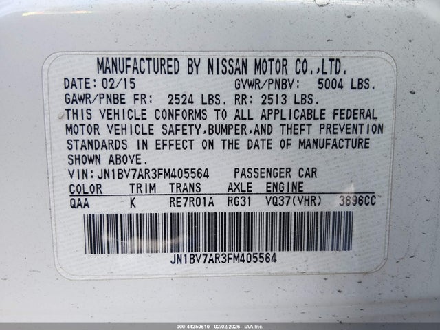 Aukcja sprzedaży 2015 Infiniti Q50 Premium, vin: JN1BV7AR3FM405564, numer aukcji: 44250610