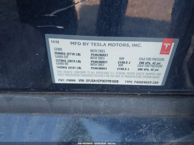 2012 TESLA MODEL S 5YJSA1CP3CFP01528 Photo 8