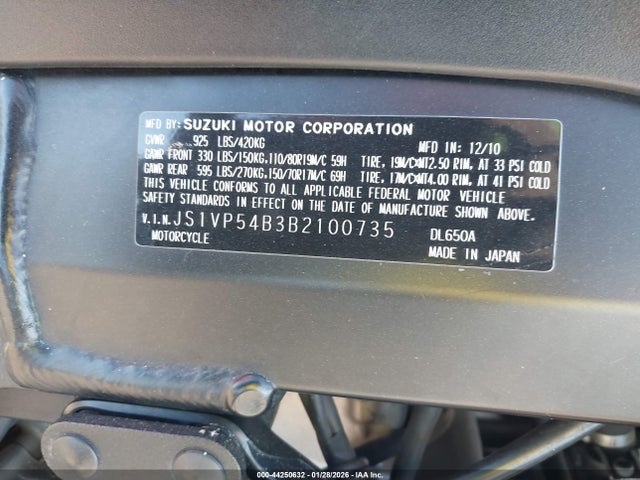 2011 SUZUKI DL650 JS1VP54B3B2100735 Photo 9
