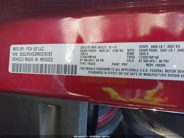 Aukcja sprzedaży 2021 Ram Promaster 2500 Low Roof 136 Wb, vin: 3C6LRVVG3ME576787, numer aukcji: 44250711