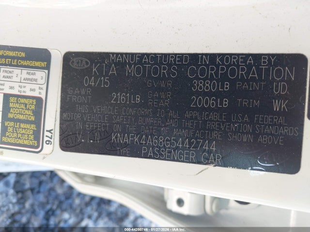 KNAFK4A68G5442744 KIA FORTE LX