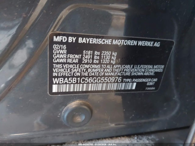 Aukcja sprzedaży 2016 Bmw 535i, vin: WBA5B1C56GG550976, numer aukcji: 44250765