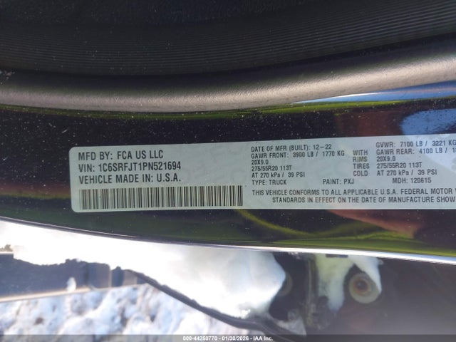 Продаж на аукціоні авто 2023 Ram 1500 Laramie  4x4 5'7 Box, vin: 1C6SRFJT1PN521694, номер лоту: 44250770