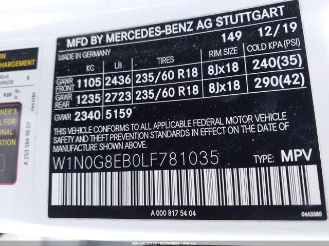 Продаж на аукціоні авто 2020 Mercedes-benz Glc 300 4matic, vin: W1N0G8EB0LF781035, номер лоту: 44250789