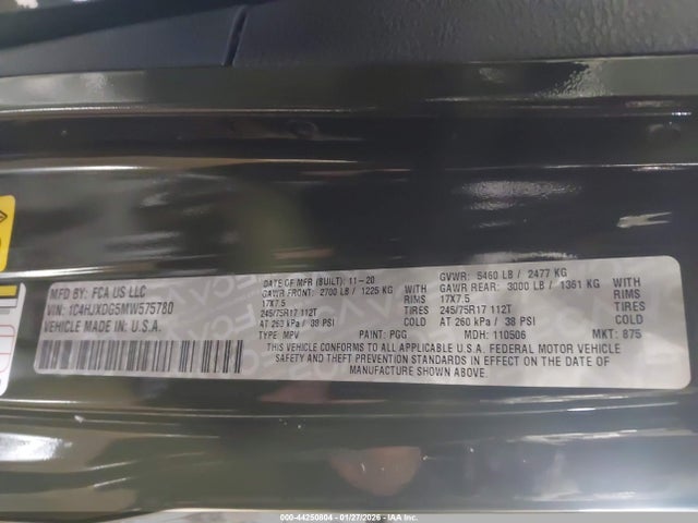Aukcja sprzedaży 2021 Jeep Wrangler Unlimited Islander 4x4, vin: 1C4HJXDG5MW575780, numer aukcji: 44250804