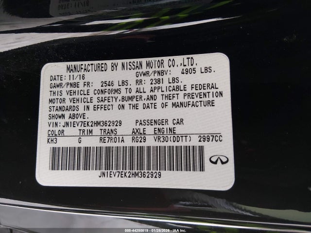 2017 Infiniti Q60 3.0t Premium მანქანა იყიდება აუქციონზე, vin: JN1EV7EK2HM362929, აუქციონის ნომერი: 44250819
