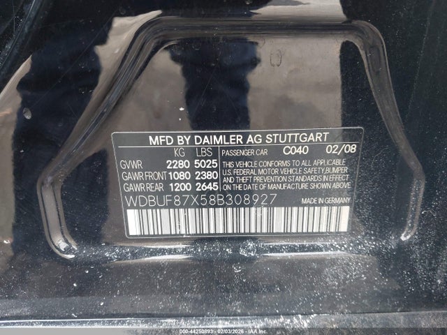 Продажа на аукционе авто 2008 Mercedes-benz E 350 4matic, vin: WDBUF87X58B308927, номер лота: 44250893