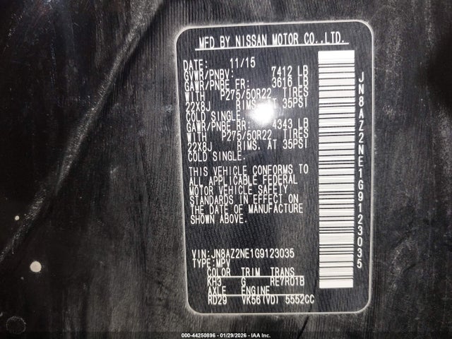 Aukcja sprzedaży 2016 Infiniti Qx80, vin: JN8AZ2NE1G9123035, numer aukcji: 44250896