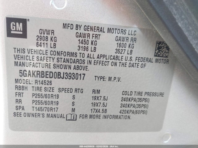 2011 Buick Enclave 1xl მანქანა იყიდება აუქციონზე, vin: 5GAKRBED0BJ393017, აუქციონის ნომერი: 44250939