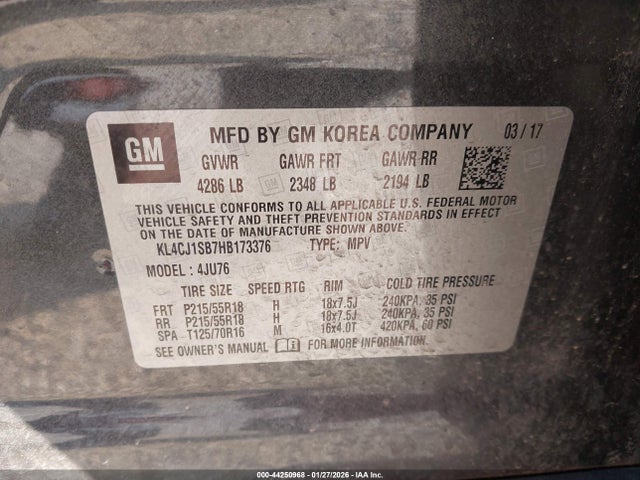 44250968 :رقم المزاد ، KL4CJ1SB7HB173376 vin ، 2017 Buick Encore Sport Touring مزاد بيع