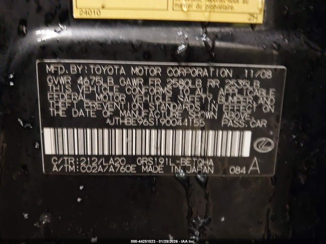 44251023 :رقم المزاد ، JTHBE96S190044155 vin ، 2009 Lexus Gs 350 مزاد بيع