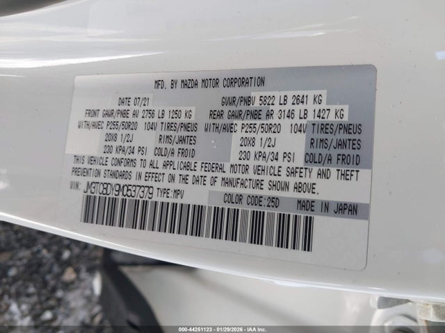 2021 Mazda Cx-9 Grand Touring მანქანა იყიდება აუქციონზე, vin: JM3TCBDY9M0537379, აუქციონის ნომერი: 44251123