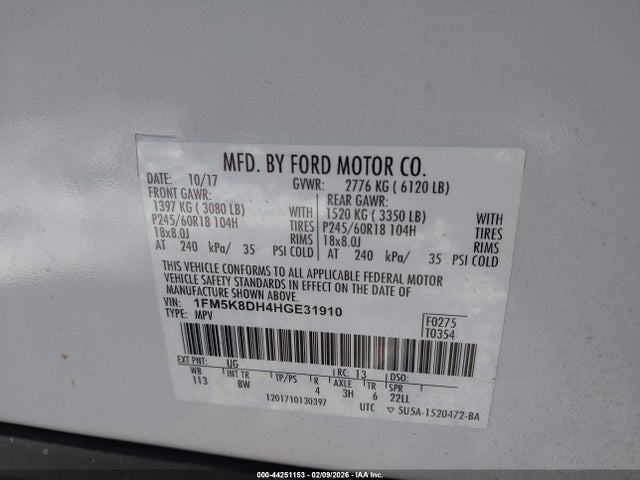 1FM5K8DH4HGE31910 Ford EXPLORER XLT