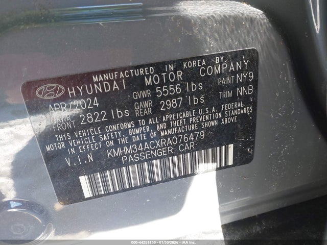 Aukcja sprzedaży 2024 Hyundai Ioniq 6 Sel, vin: KMHM34ACXRA076479, numer aukcji: 44251159