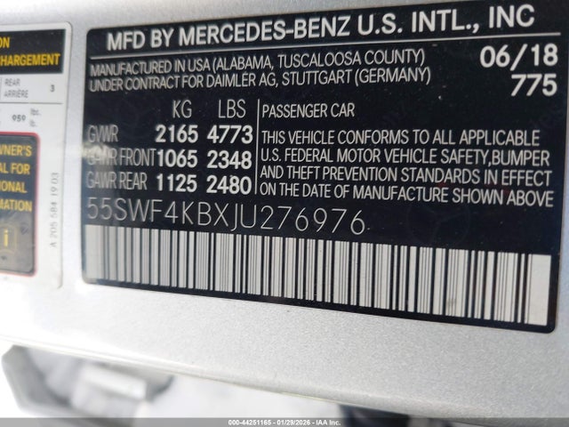 44251165 :رقم المزاد ، 55SWF4KBXJU276976 vin ، 2018 Mercedes-benz C 300 4matic مزاد بيع
