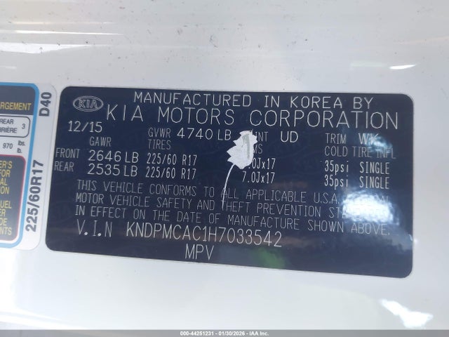 KNDPMCAC1H7033542 KIA Sportage Lx