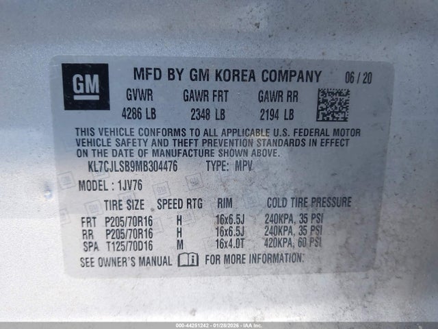 KL7CJLSB9MB304476 Chevrolet Trax Lt