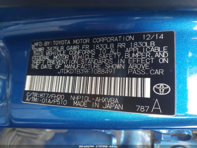 JTDKDTB39F1088491 Toyota Prius C One