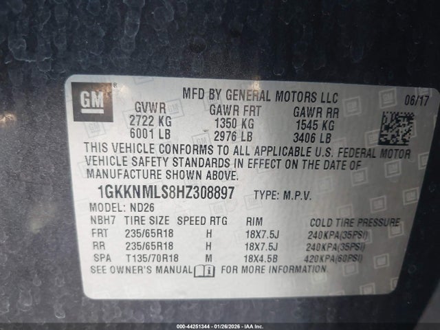1GKKNMLS8HZ308897 GMC Acadia Slt-1