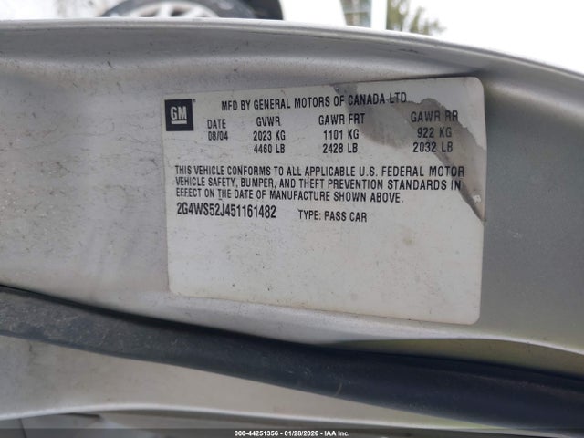 Aukcja sprzedaży 2005 Buick Century, vin: 2G4WS52J451161482, numer aukcji: 44251356