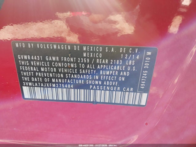 3VWLA7AJXFM275484 Volkswagen Jetta 2.0l Tdi Se