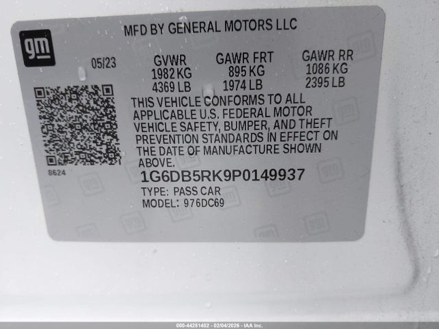 44251402 :رقم المزاد ، 1G6DB5RK9P0149937 vin ، 2023 Cadillac Ct4 Premium Luxury مزاد بيع
