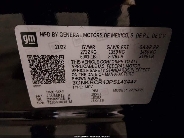 3GNKBCR43PS143447 Chevrolet Blazer Fwd 2lt