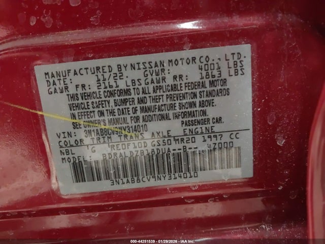 3N1AB8CV9NY314010 Nissan Sentra Sv Xtronic Cvt