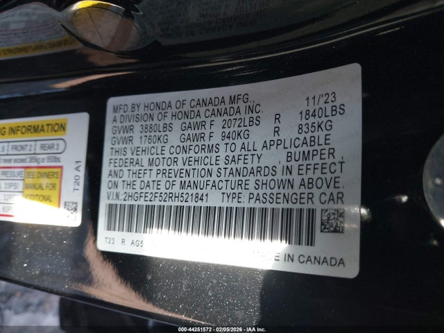 Honda Civic Sport 2024 2HGFE2F52RH521841 Image 9