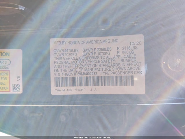 1HGCV1F39MA002482 Honda Accord Sport