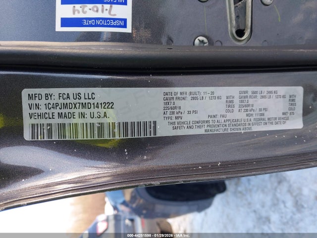 Продаж на аукціоні авто 2021 Jeep Cherokee Limited 4x4, vin: 1C4PJMDX7MD141222, номер лоту: 44251598