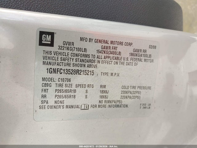 2008 CHEVROLET TAHOE HYBRID 1GNFC13528R215215 Photo 8