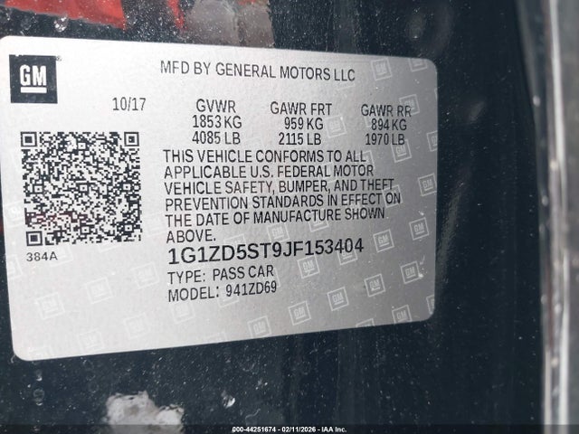 1G1ZD5ST9JF153404 Chevrolet MALIBU LT