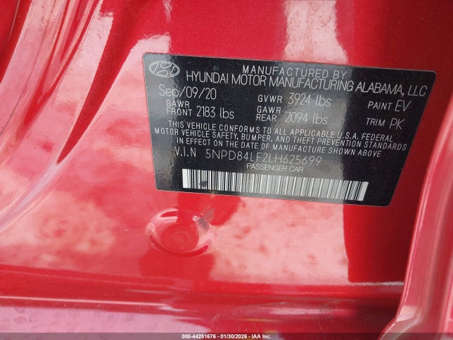 5NPD84LF2LH625699 Hyundai ELANTRA SEL