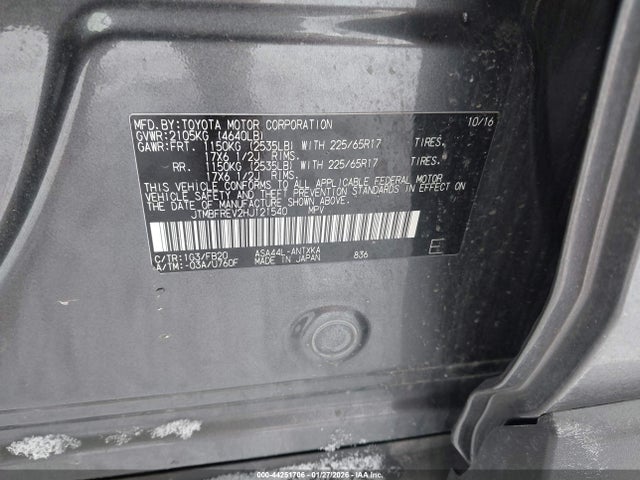 44251706 :رقم المزاد ، JTMBFREV2HJ121540 vin ، 2017 Toyota Rav4 Le مزاد بيع