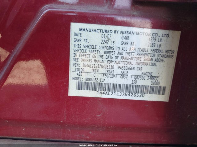 2007 NISSAN ALTIMA 1N4AL21E37N426530 Photo 8