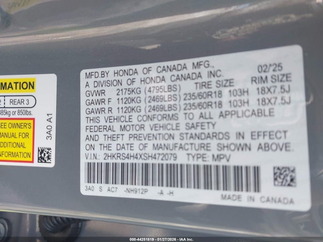 2HKRS4H4XSH472079 Honda Cr-v Ex Awd