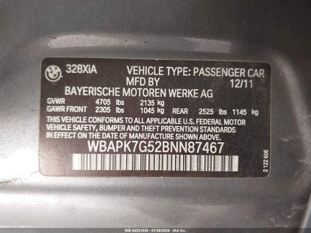 2011 BMW 328I WBAPK7G52BNN87467 Photo 8