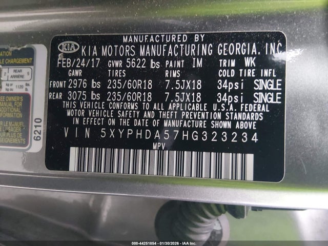 5XYPHDA57HG323234 KIA Sorento 3.3l Ex