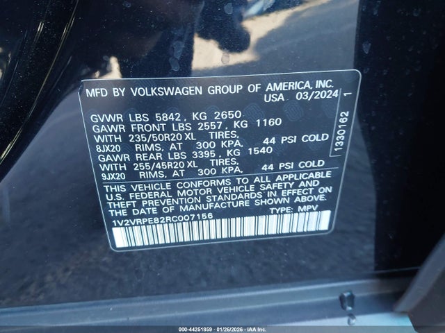 44251859 :رقم المزاد ، 1V2VRPE82RC007156 vin ، 2024 Volkswagen Id.4 Pro S مزاد بيع