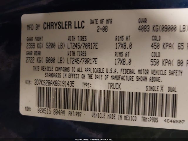 2008 DODGE RAM 2500 3D7KS28AX8G191435 Photo 8