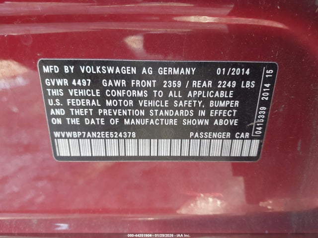 2014 VOLKSWAGEN CC WVWBP7AN2EE524378 Photo 8