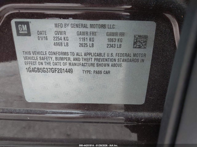 Aukcja sprzedaży 2016 Buick Lacrosse Leather, vin: 1G4GB5G37GF201449, numer aukcji: 44251914