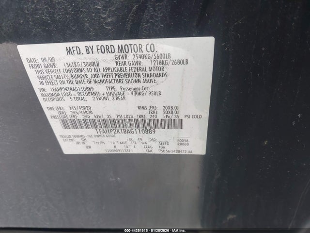 Продаж на аукціоні авто 2010 Ford Taurus Sho, vin: 1FAHP2KT8AG110889, номер лоту: 44251915