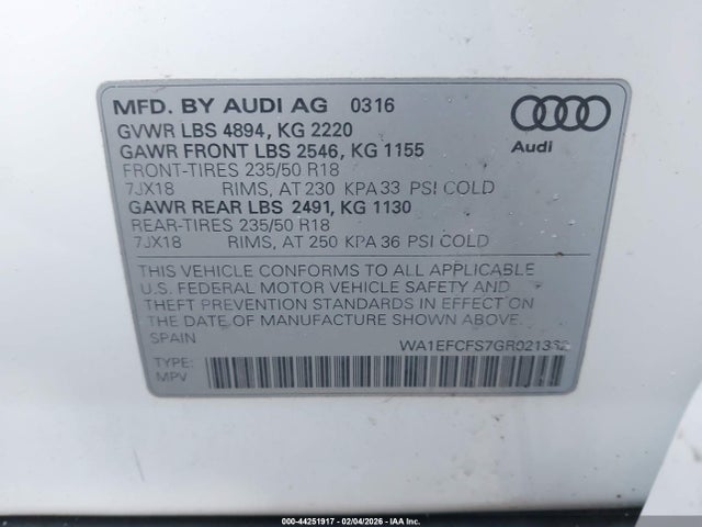 2016 AUDI Q3 WA1EFCFS7GR021362 Photo 8