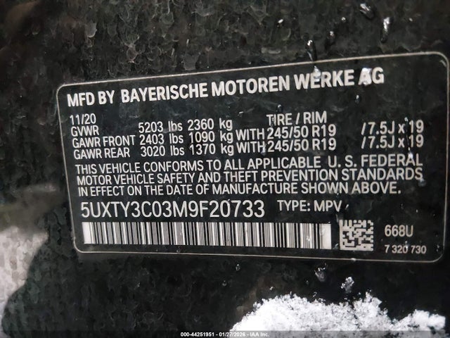 Продаж на аукціоні авто 2021 Bmw X3 Sdrive30i, vin: 5UXTY3C03M9F20733, номер лоту: 44251951