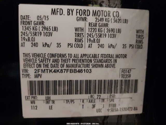 Aukcja sprzedaży 2015 Ford Edge Titanium, vin: 2FMTK4K87FBB48103, numer aukcji: 44251978