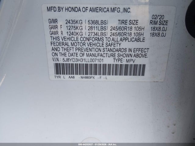 2020 ACURA MDX 5J8YD3H31LL007101 Photo 8