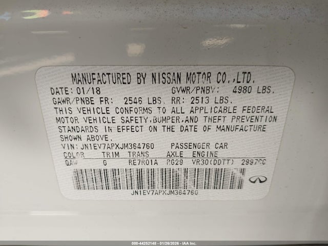 JN1EV7APXJM364760 Infiniti Q50 3.0t Luxe