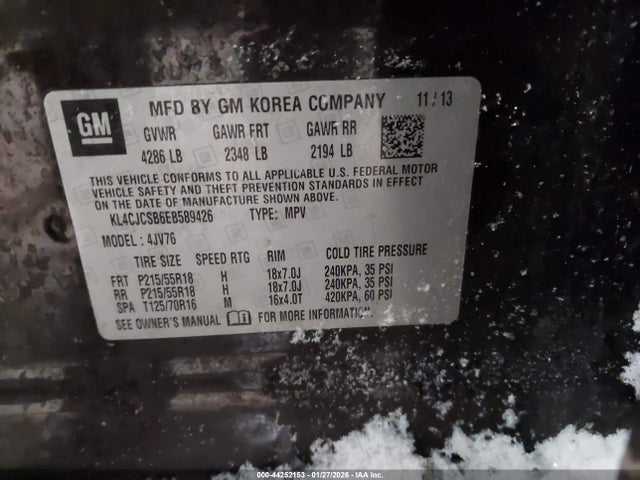 44252153 :رقم المزاد ، KL4CJCSB6EB589426 vin ، 2014 Buick Encore Leather مزاد بيع